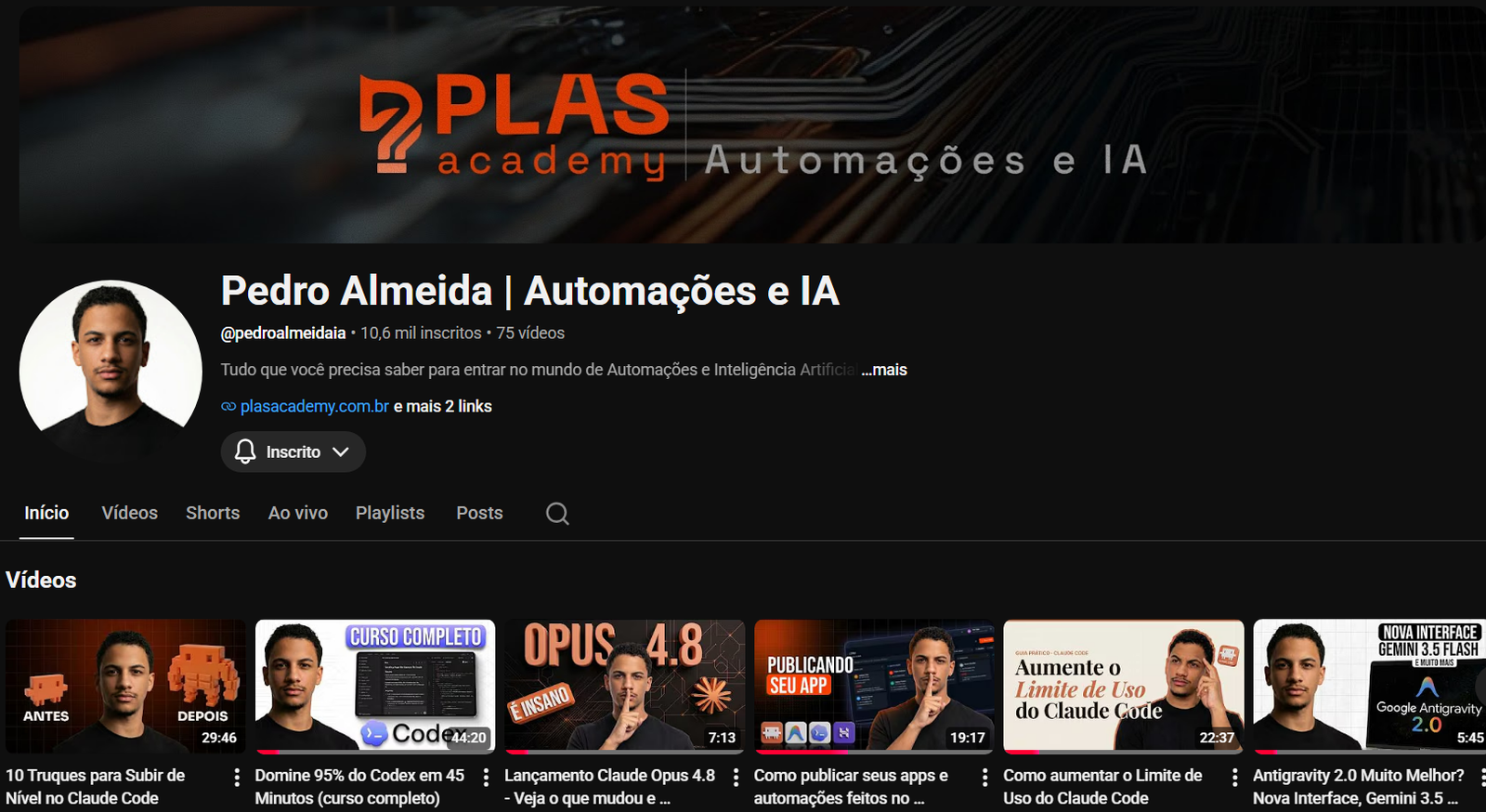 Canal de Pedro Almeida no YouTube — Automações e IA